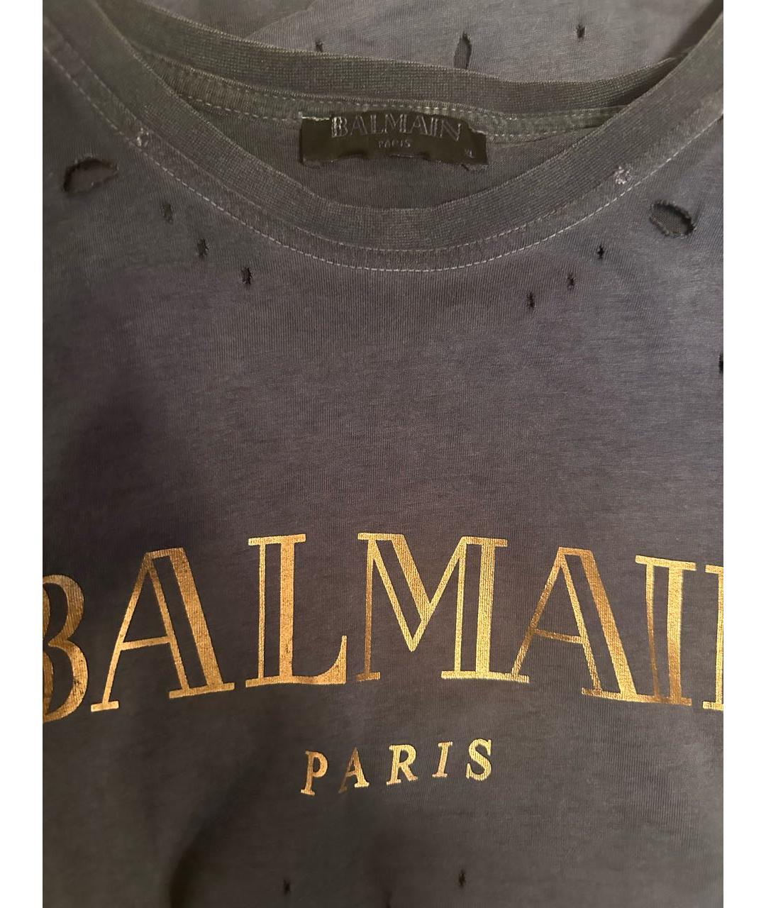 BALMAIN Темно-синяя хлопковая футболка, фото 3