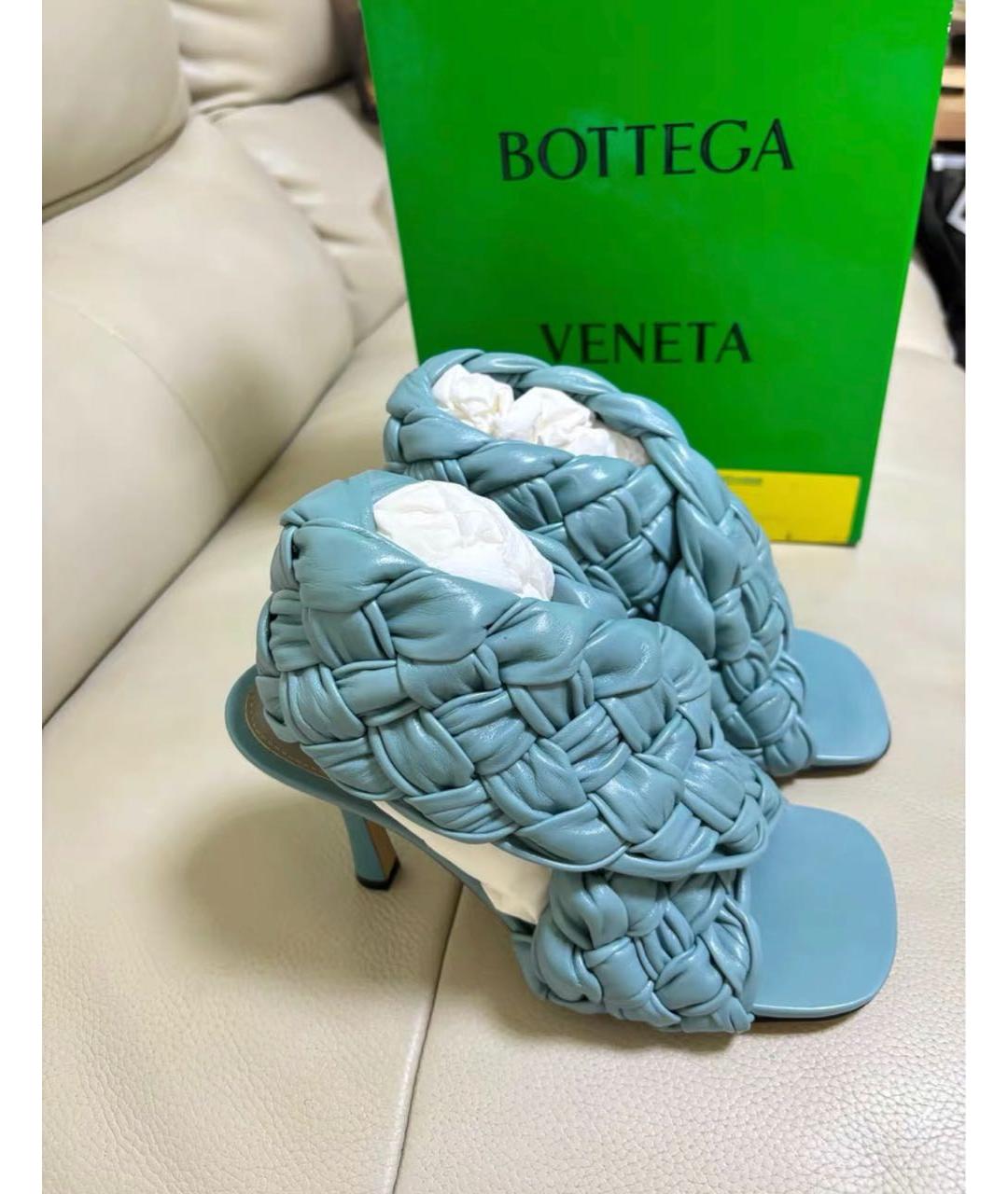 BOTTEGA VENETA Голубые кожаные сабо, фото 2