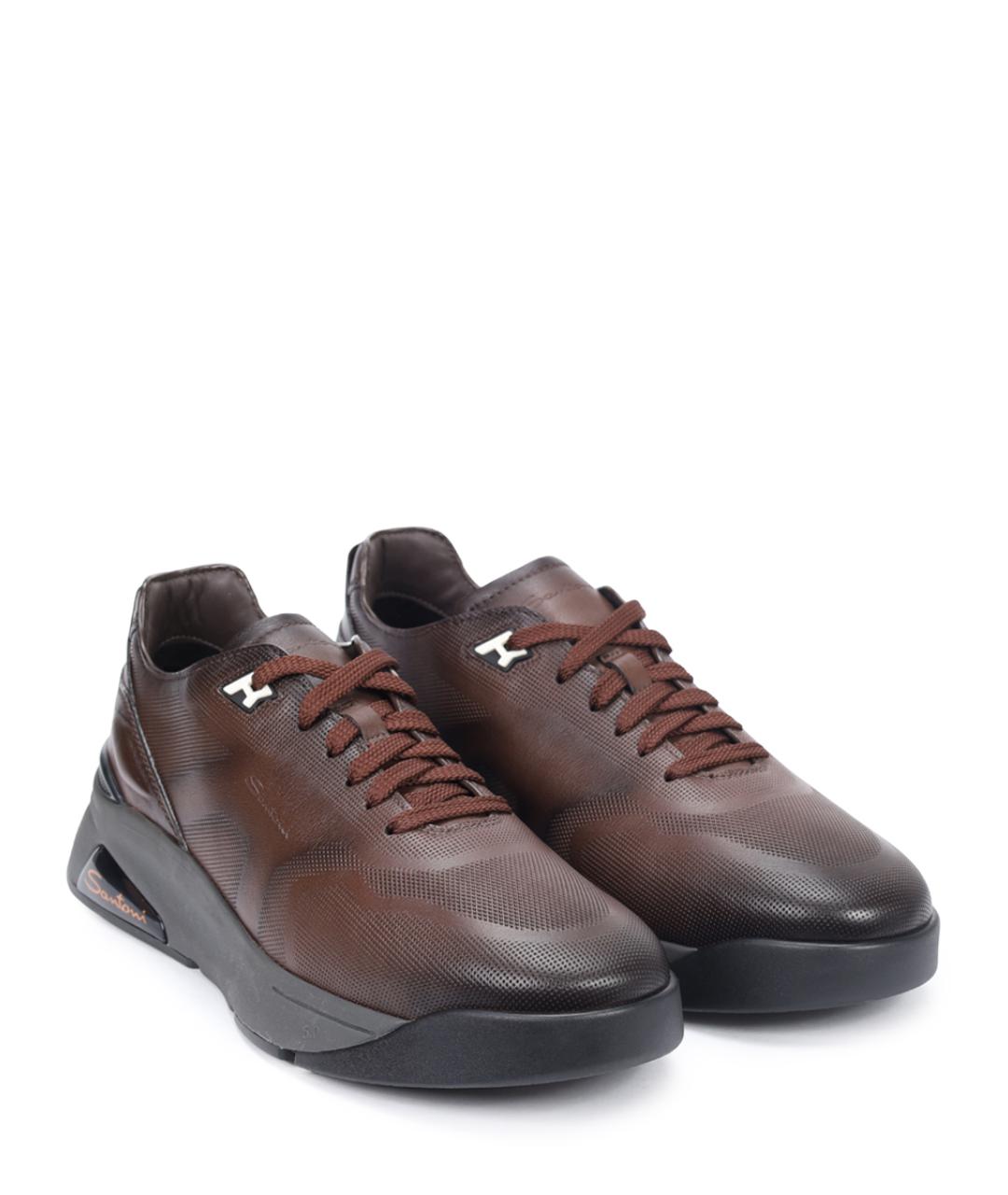 SANTONI Коричневые кожаные высокие кроссовки / кеды, фото 2