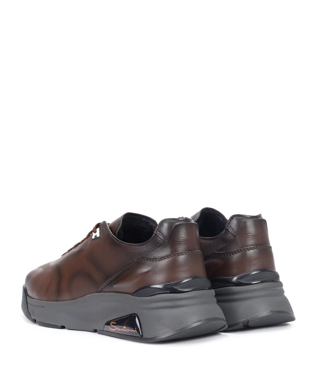 SANTONI Коричневые кожаные высокие кроссовки / кеды, фото 4