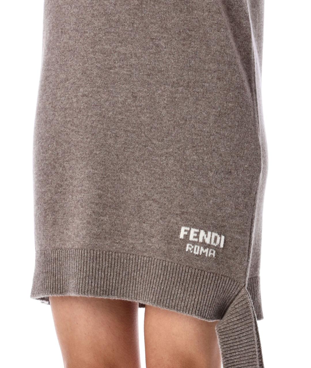 FENDI Коричневое шерстяное повседневное платье, фото 4