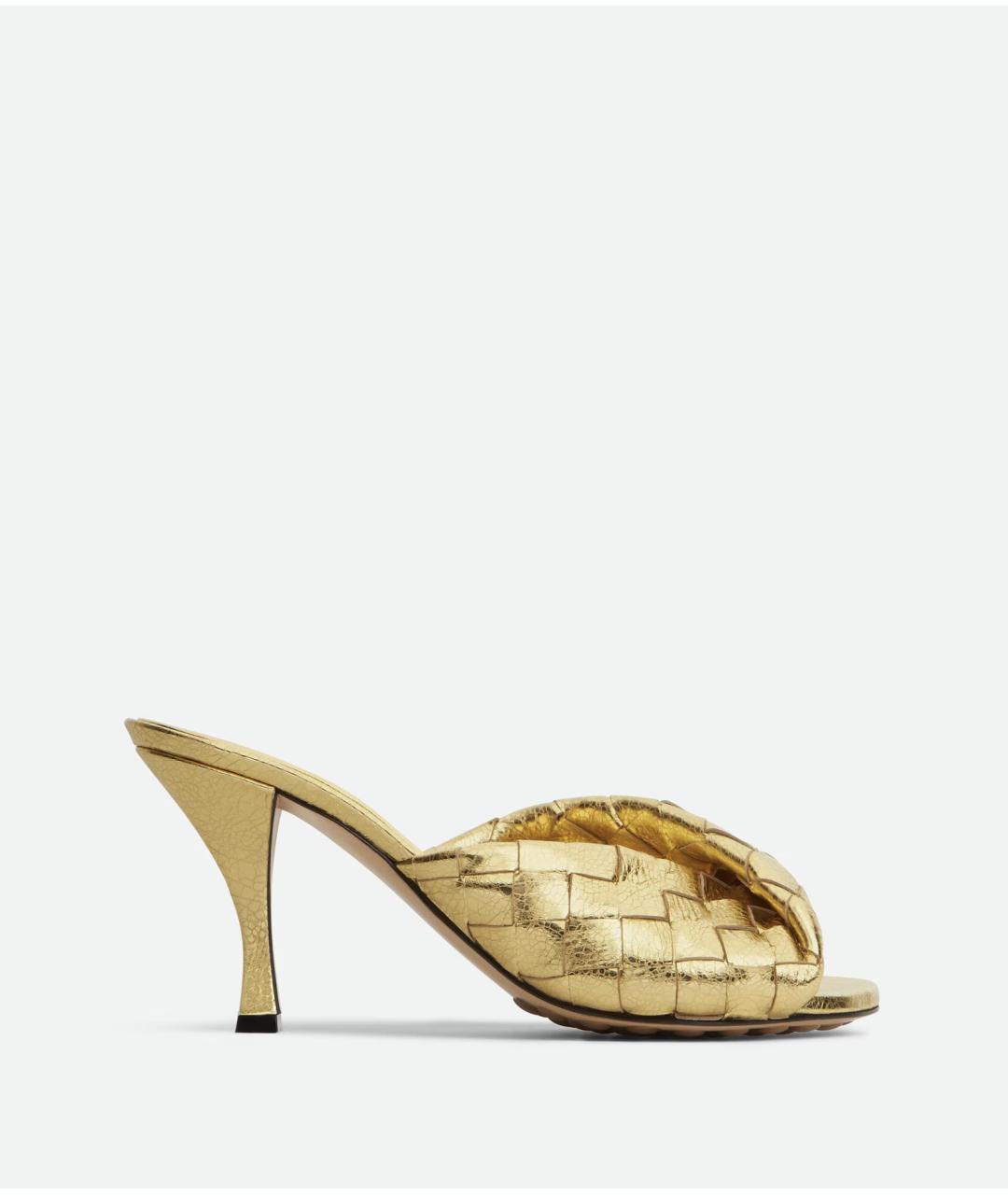 BOTTEGA VENETA Золотые кожаные мюли, фото 4