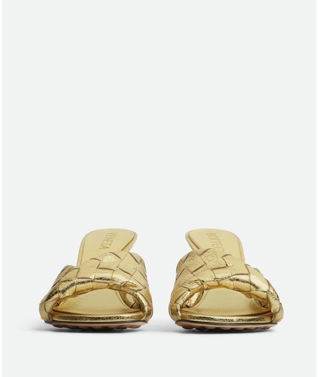 BOTTEGA VENETA Золотые кожаные мюли, фото 2
