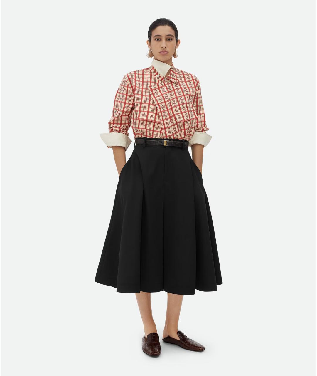 BOTTEGA VENETA Черная шерстяная юбка миди, фото 2