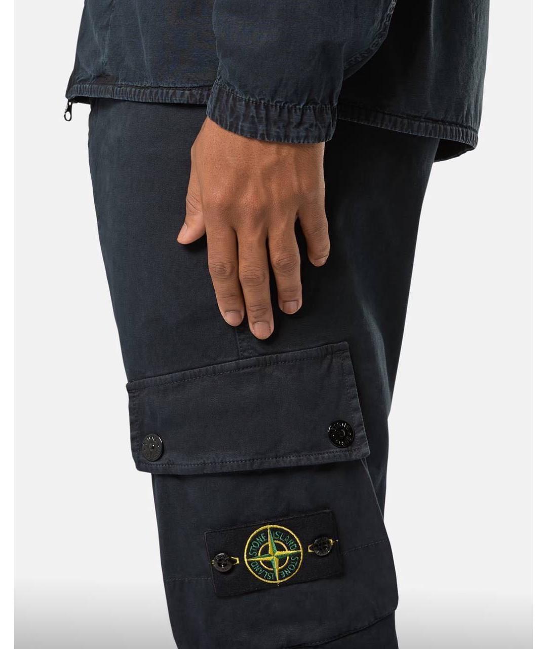 STONE ISLAND Темно-синие хлопковые повседневные брюки, фото 3