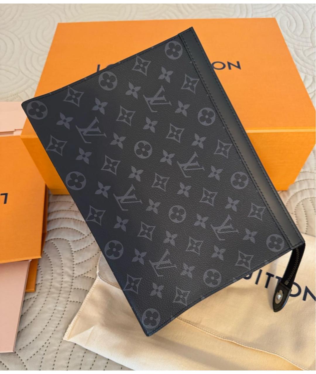 LOUIS VUITTON Антрацитовая кожаная папка для документов, фото 2