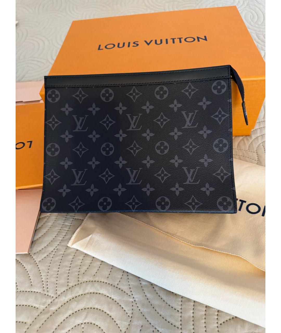 LOUIS VUITTON Антрацитовая кожаная папка для документов, фото 4