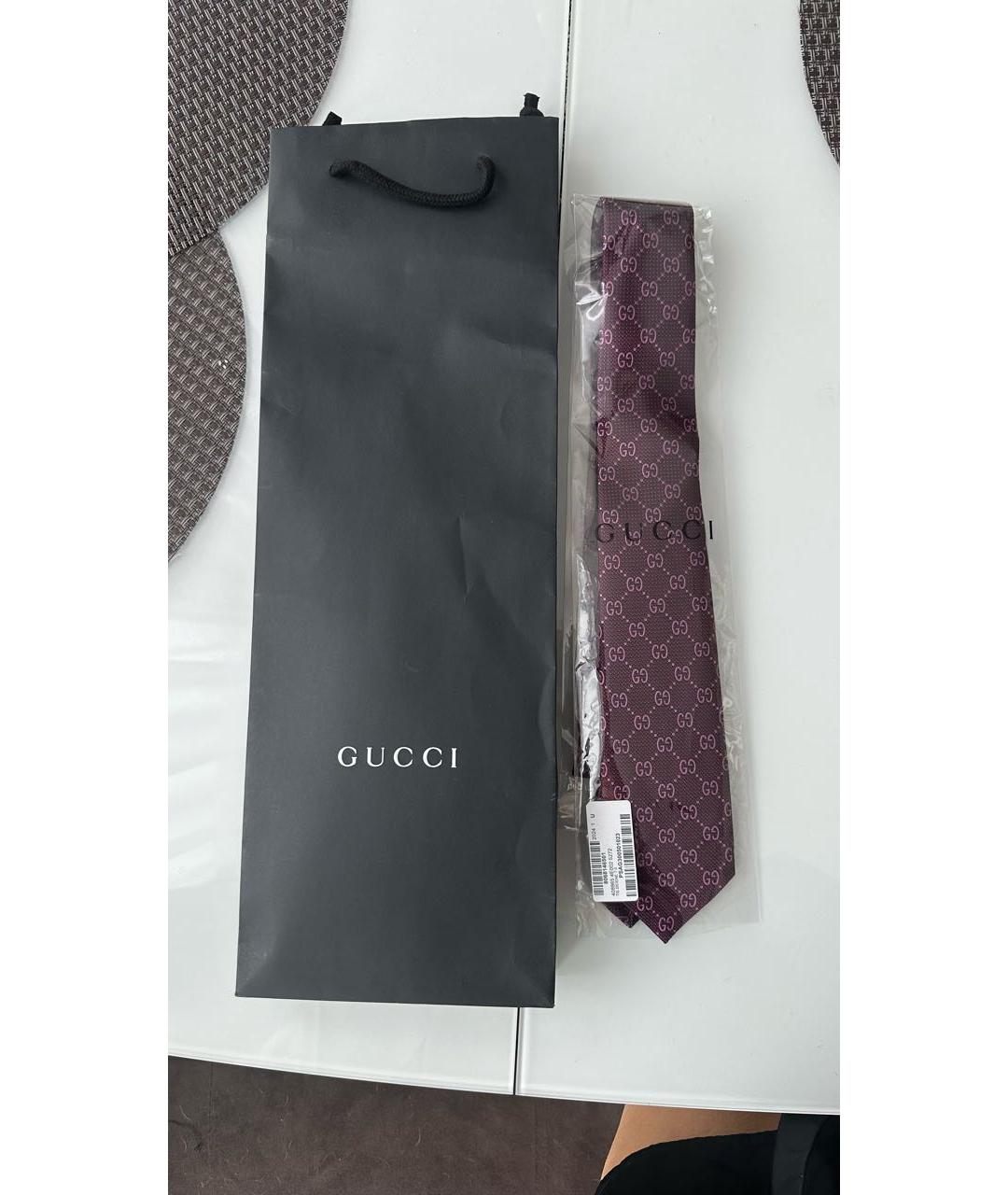 GUCCI Бордовый шелковый галстук, фото 4