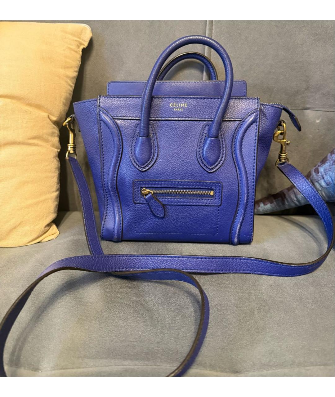CELINE Синяя кожаная сумка тоут, фото 9