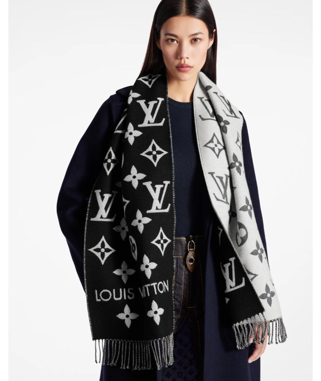 LOUIS VUITTON Черный шерстяной шарф, фото 4