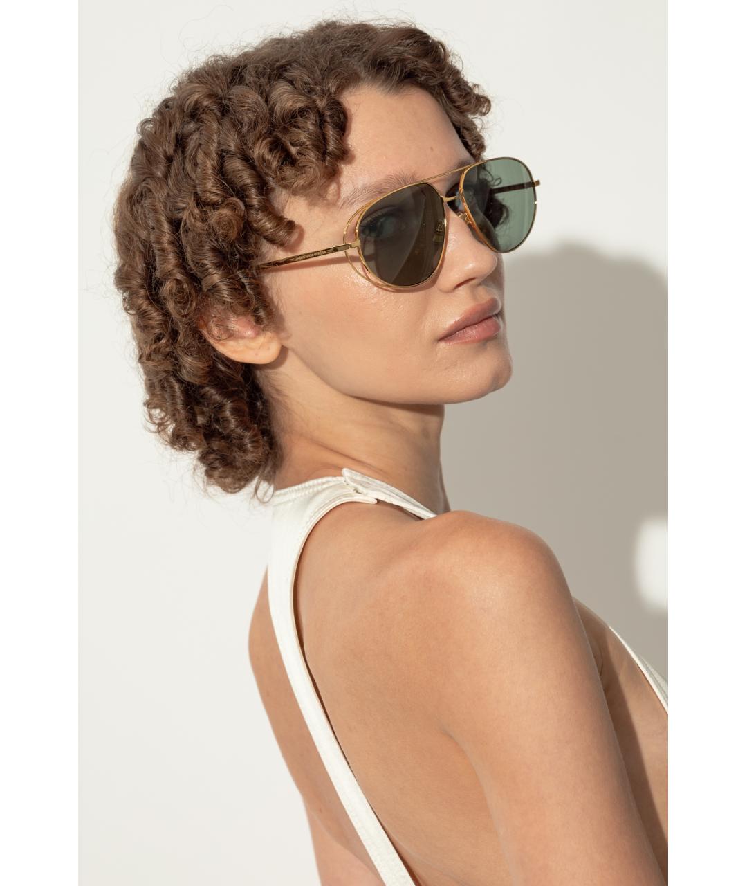 BOTTEGA VENETA Золотые металлические солнцезащитные очки, фото 2