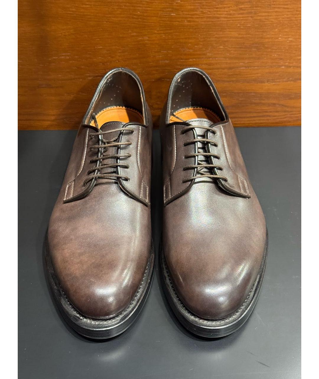 SANTONI Коричневые туфли из лакированной кожи, фото 2