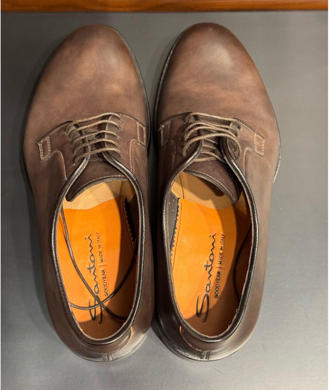 SANTONI Коричневые туфли из лакированной кожи, фото 3