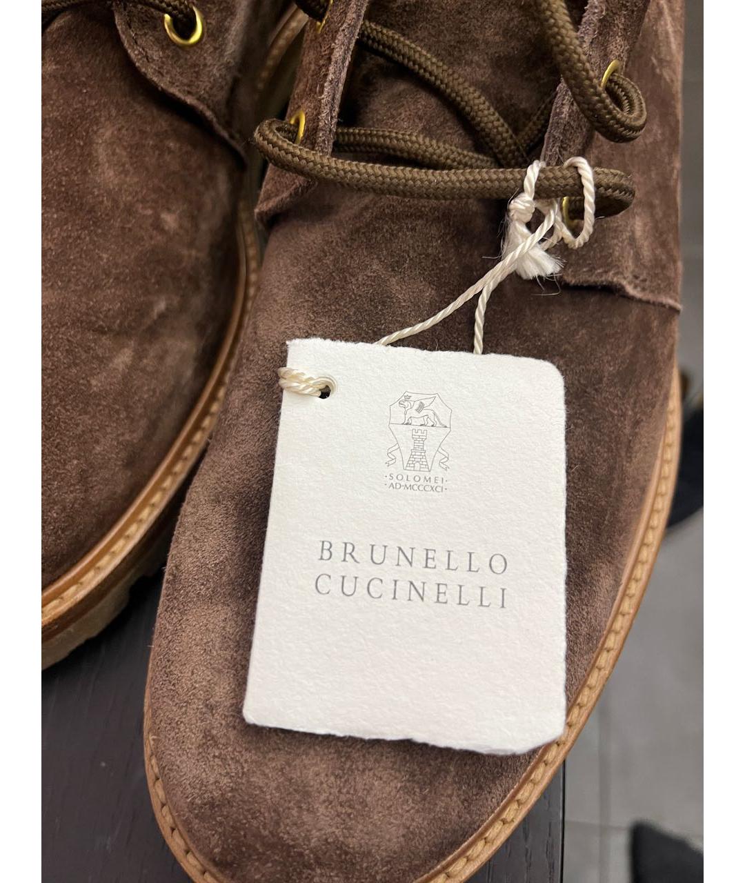 BRUNELLO CUCINELLI Коричневые замшевые высокие ботинки, фото 7