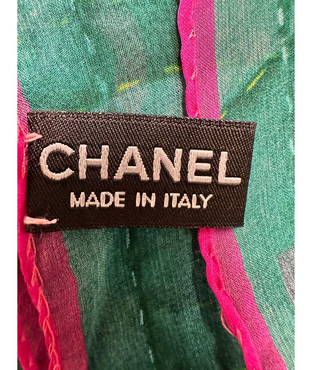 CHANEL Зеленый шелковый шарф, фото 5