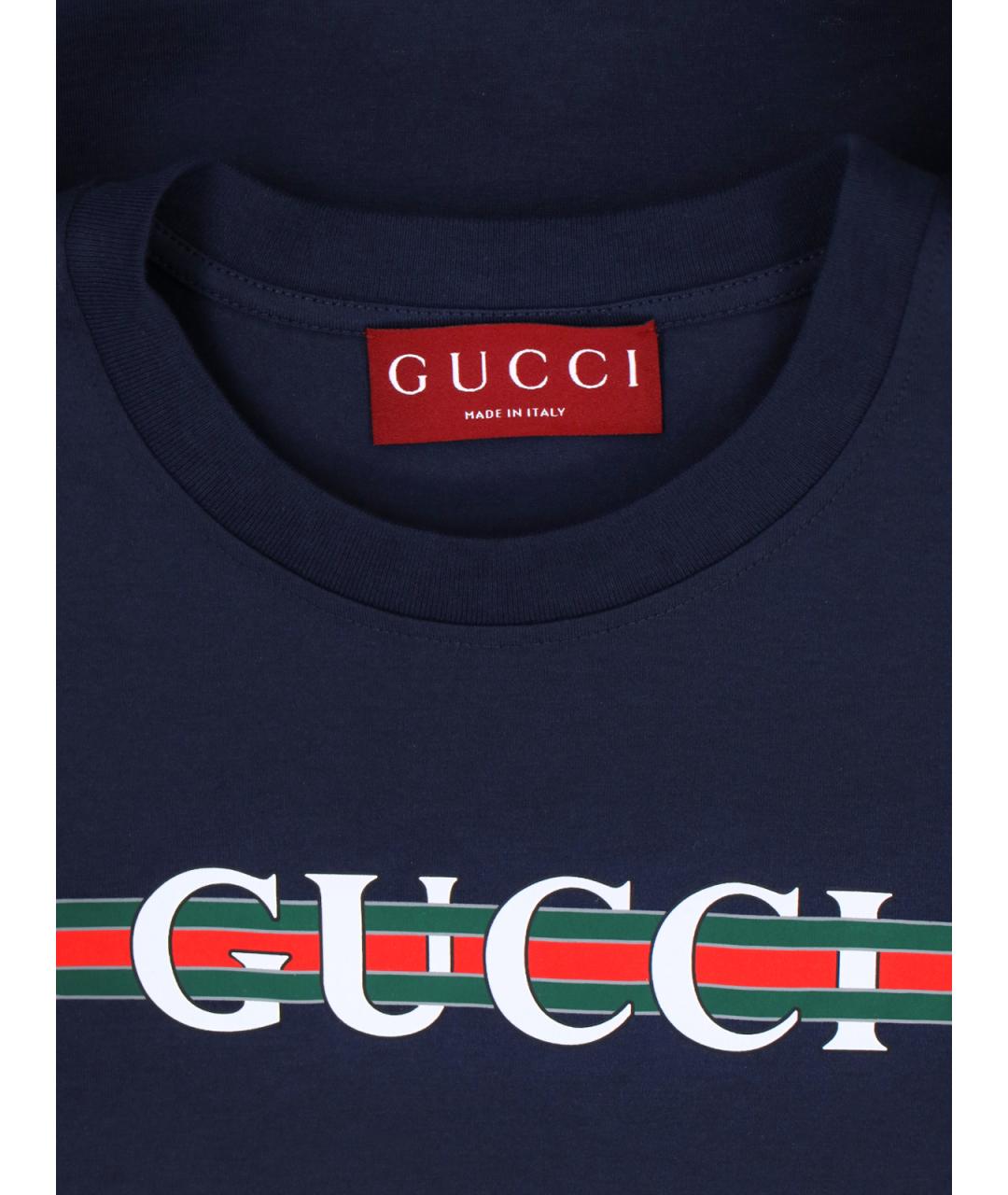 GUCCI Синяя хлопковая футболка, фото 3