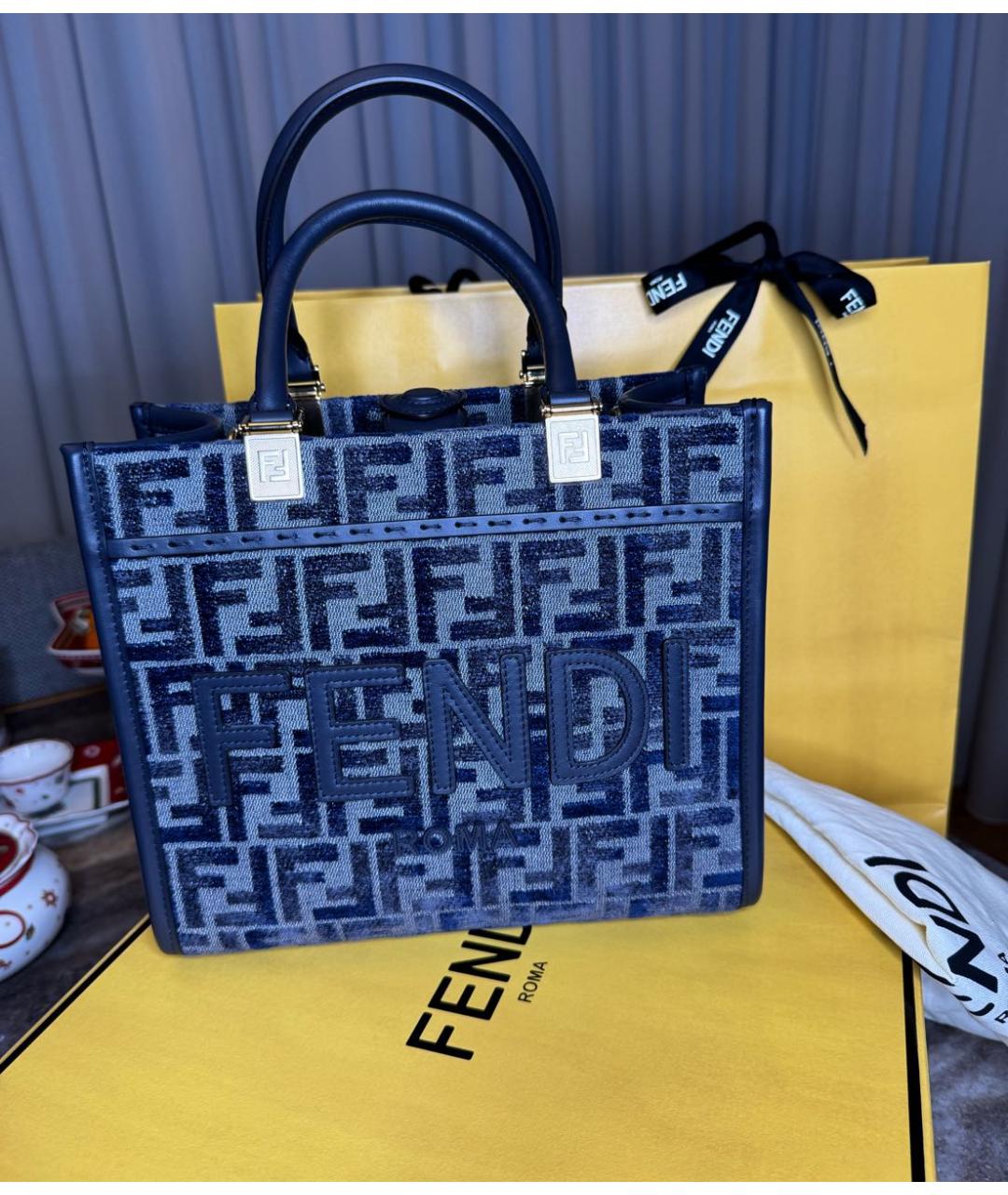 FENDI Синяя тканевая сумка тоут, фото 3