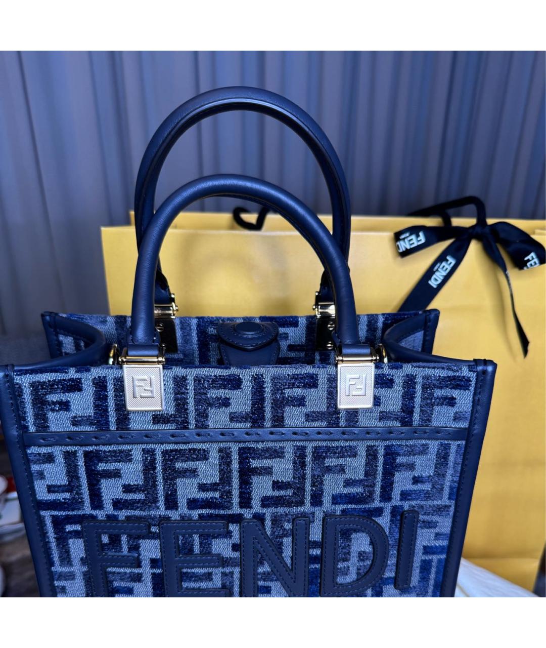 FENDI Синяя тканевая сумка тоут, фото 4