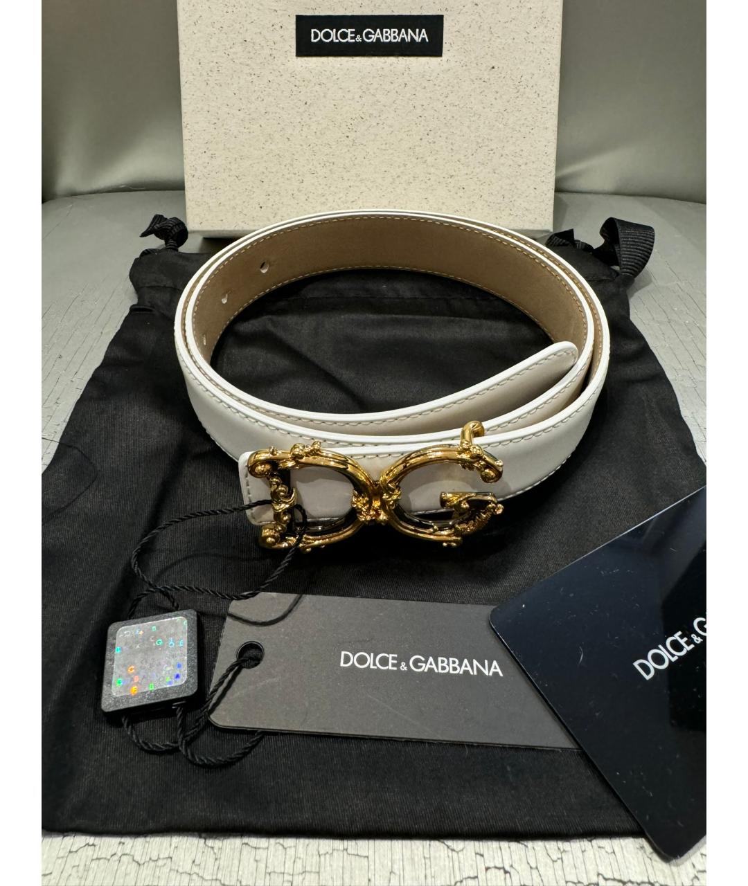 DOLCE&GABBANA Белый кожаный ремень, фото 2