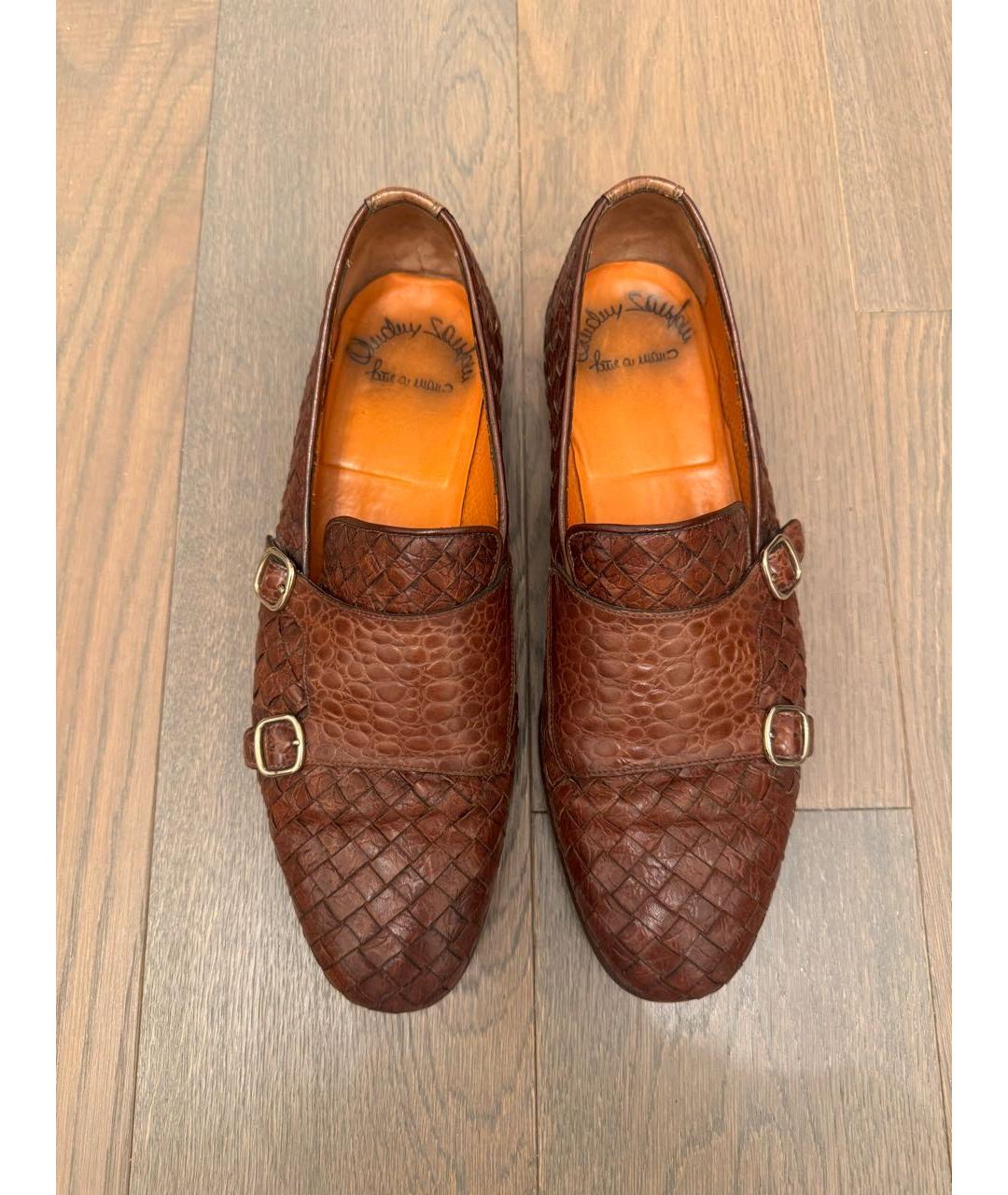 SANTONI Коричневые лоферы из экзотической кожи, фото 2