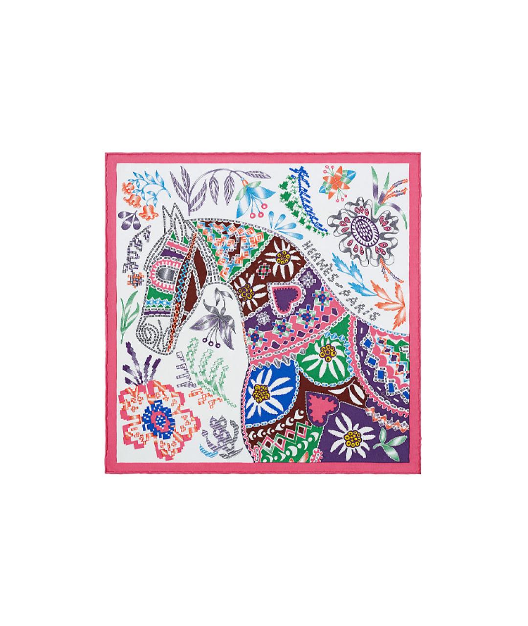 HERMES Розовый шелковый шарф, фото 1