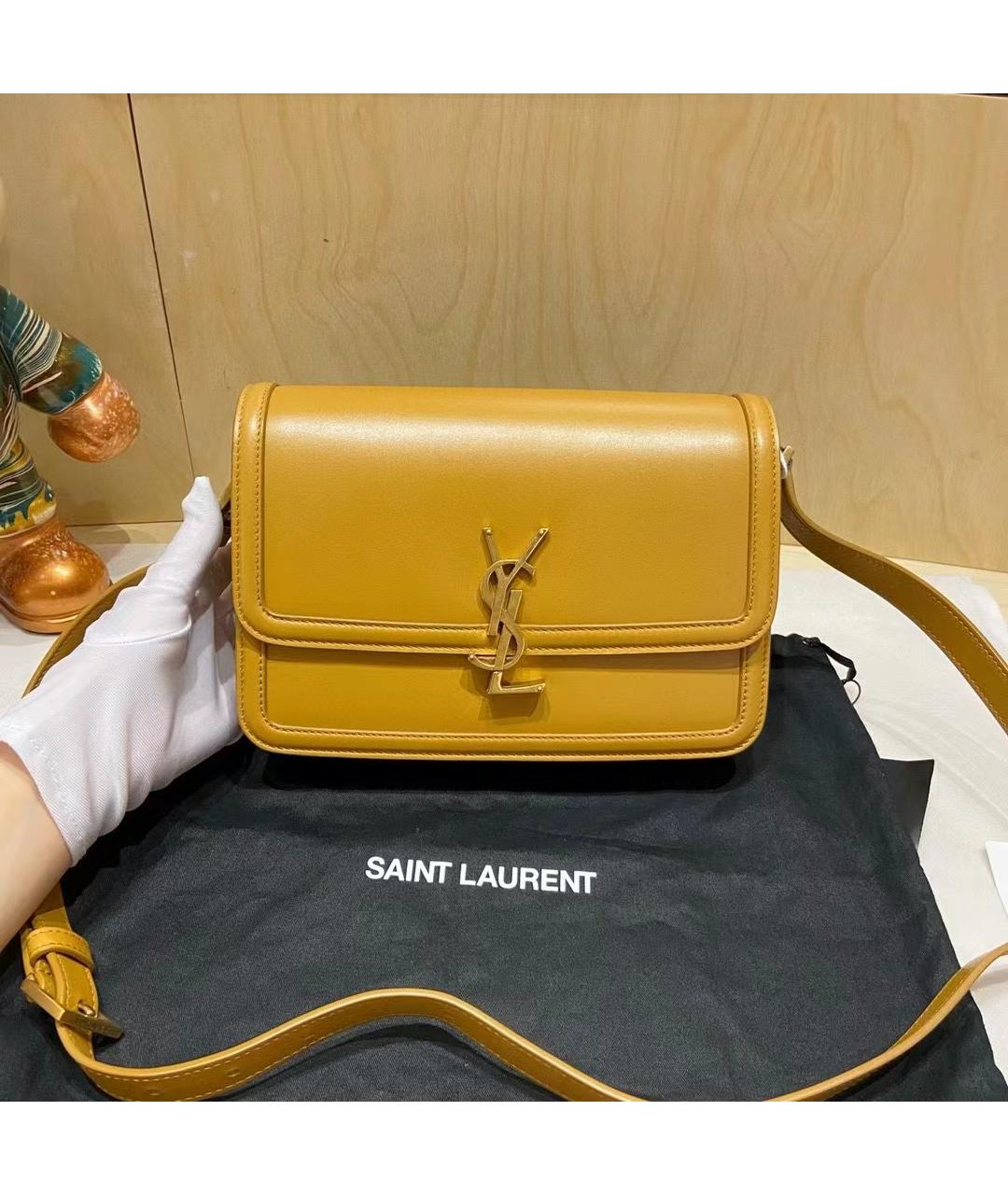 SAINT LAURENT Горчичная кожаная сумка через плечо, фото 2