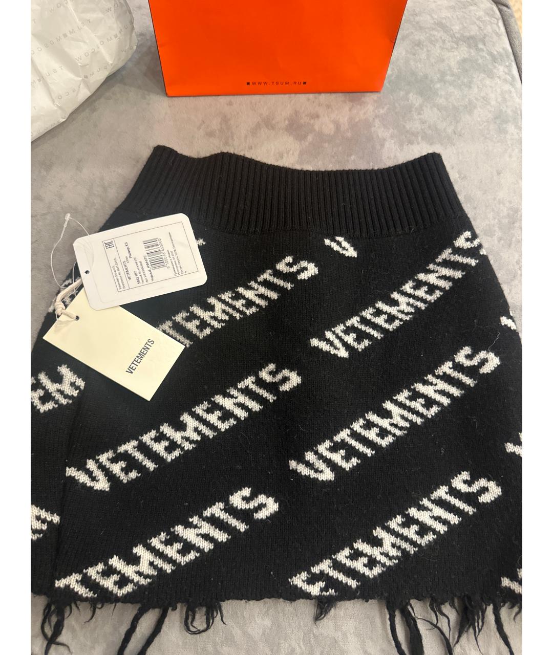 VETEMENTS Черная шерстяная юбка мини, фото 5