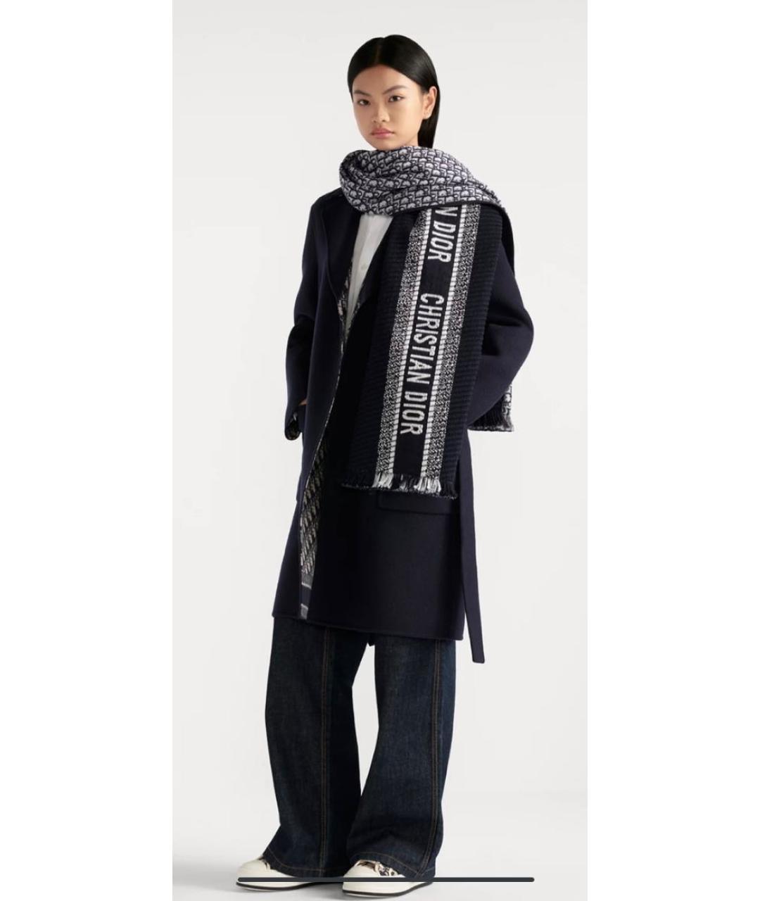 CHRISTIAN DIOR Темно-синий шерстяной шарф, фото 6