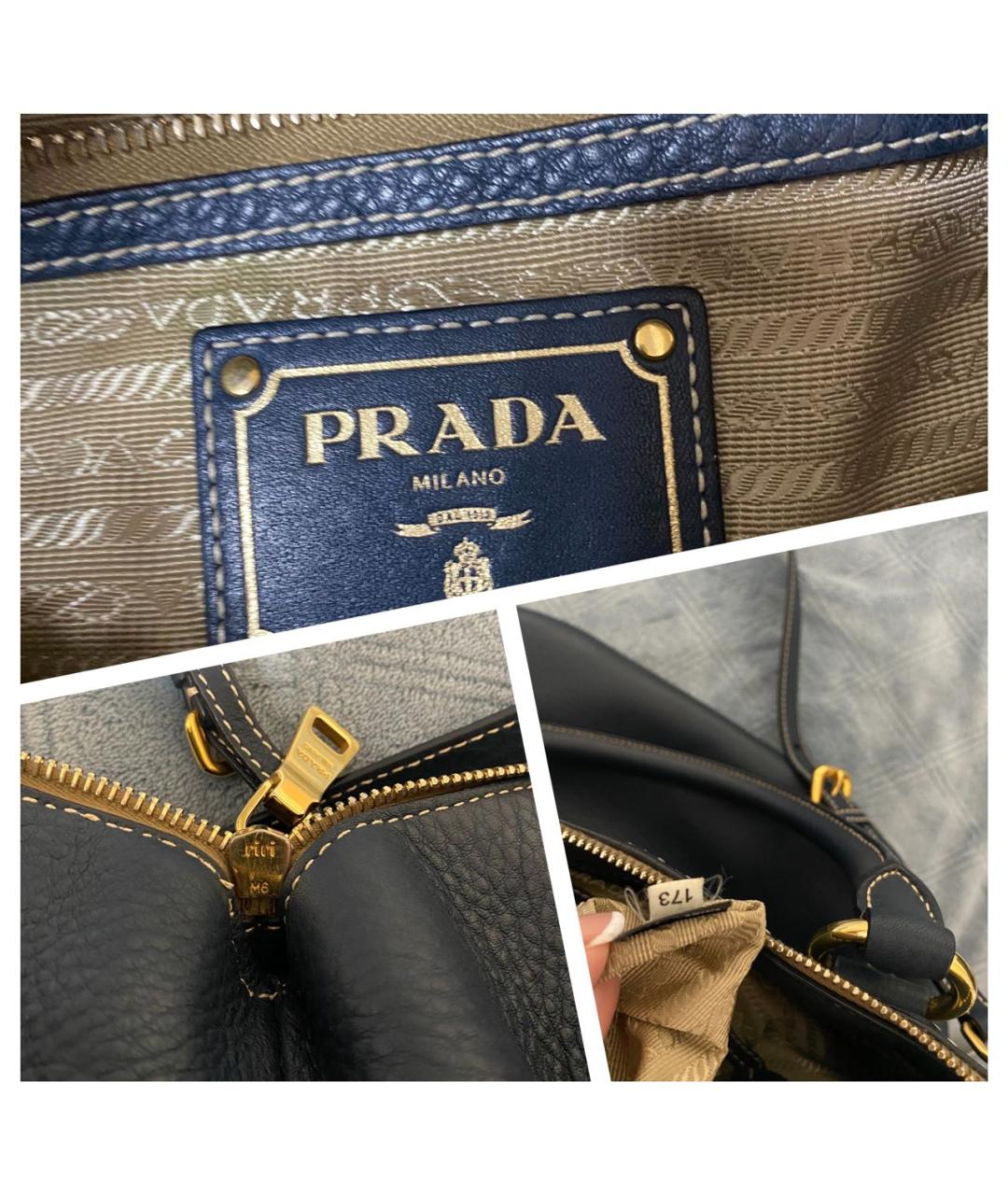 PRADA Темно-синяя кожаная сумка тоут, фото 7