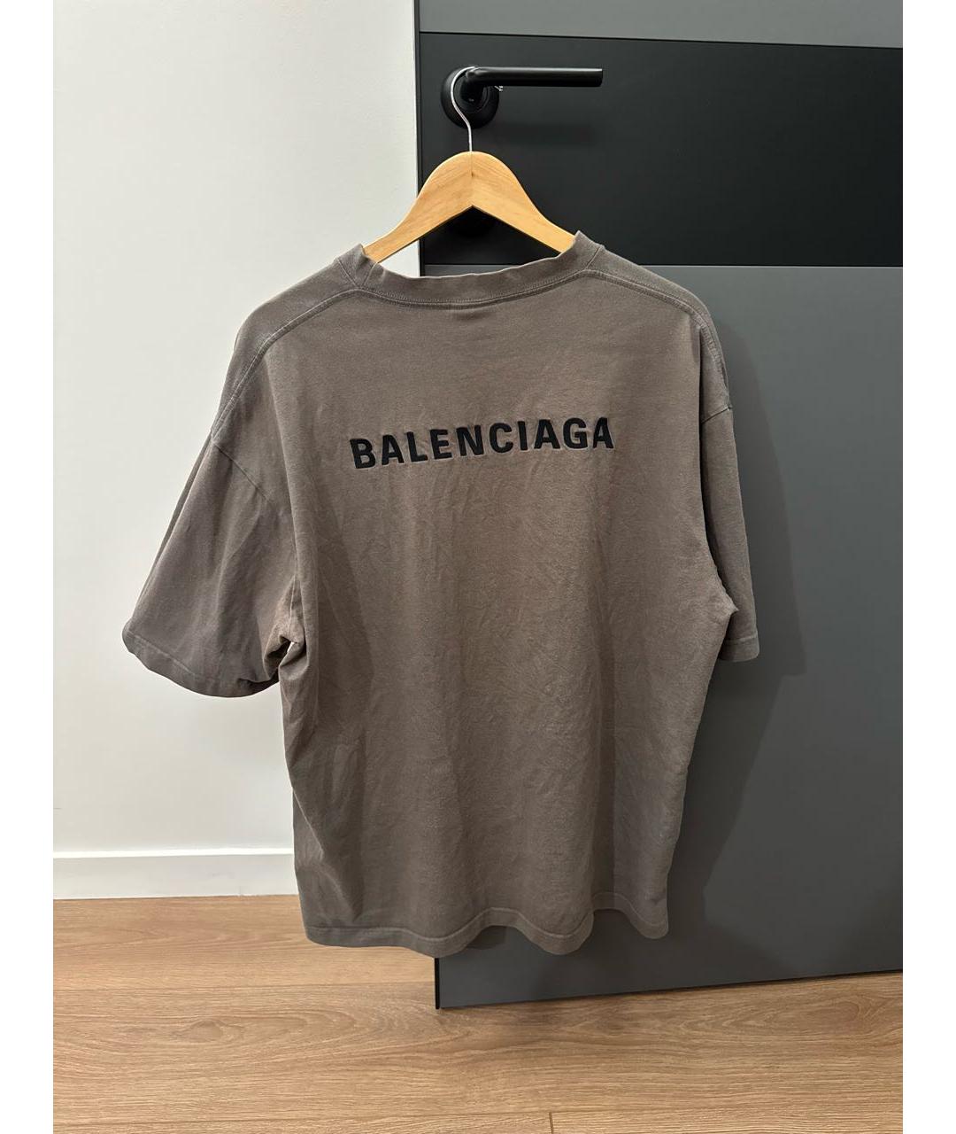 BALENCIAGA Серая хлопковая футболка, фото 2