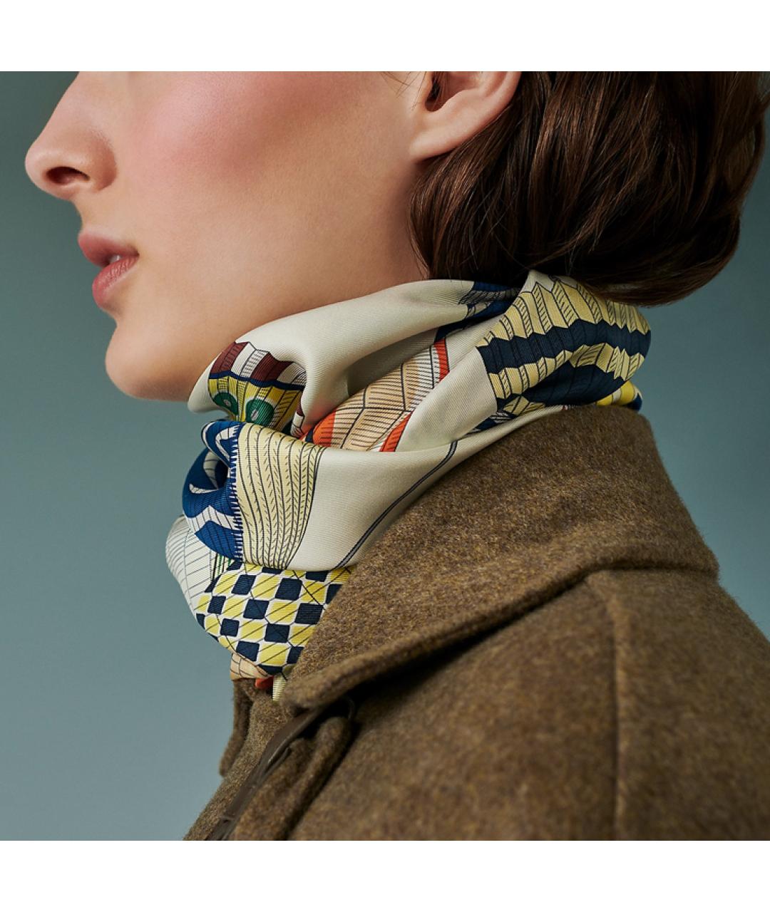 HERMES Бежевый шелковый шарф, фото 2