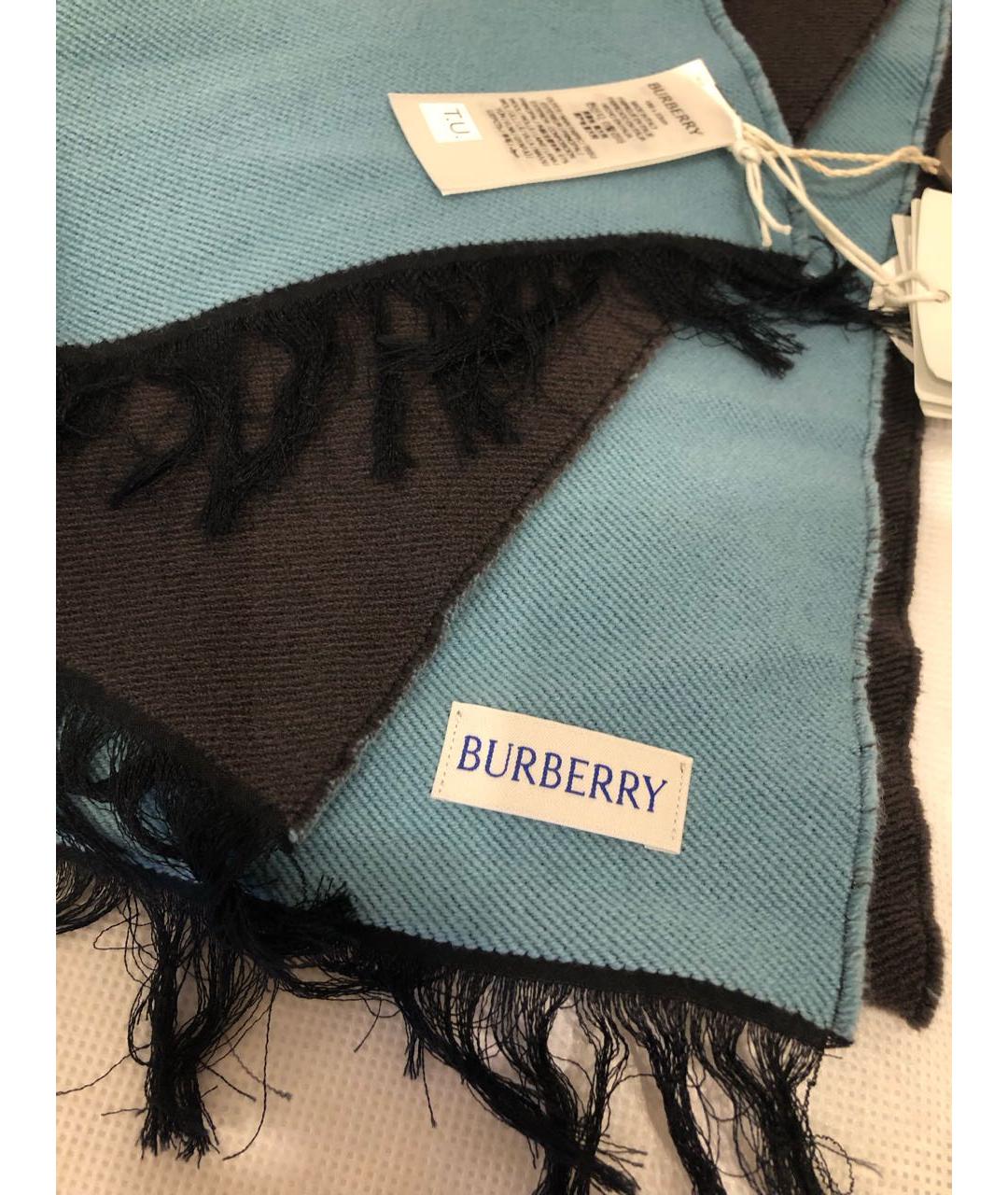 BURBERRY Черный шерстяной шарф, фото 8