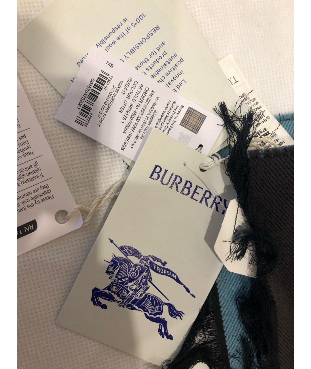 BURBERRY Черный шерстяной шарф, фото 7