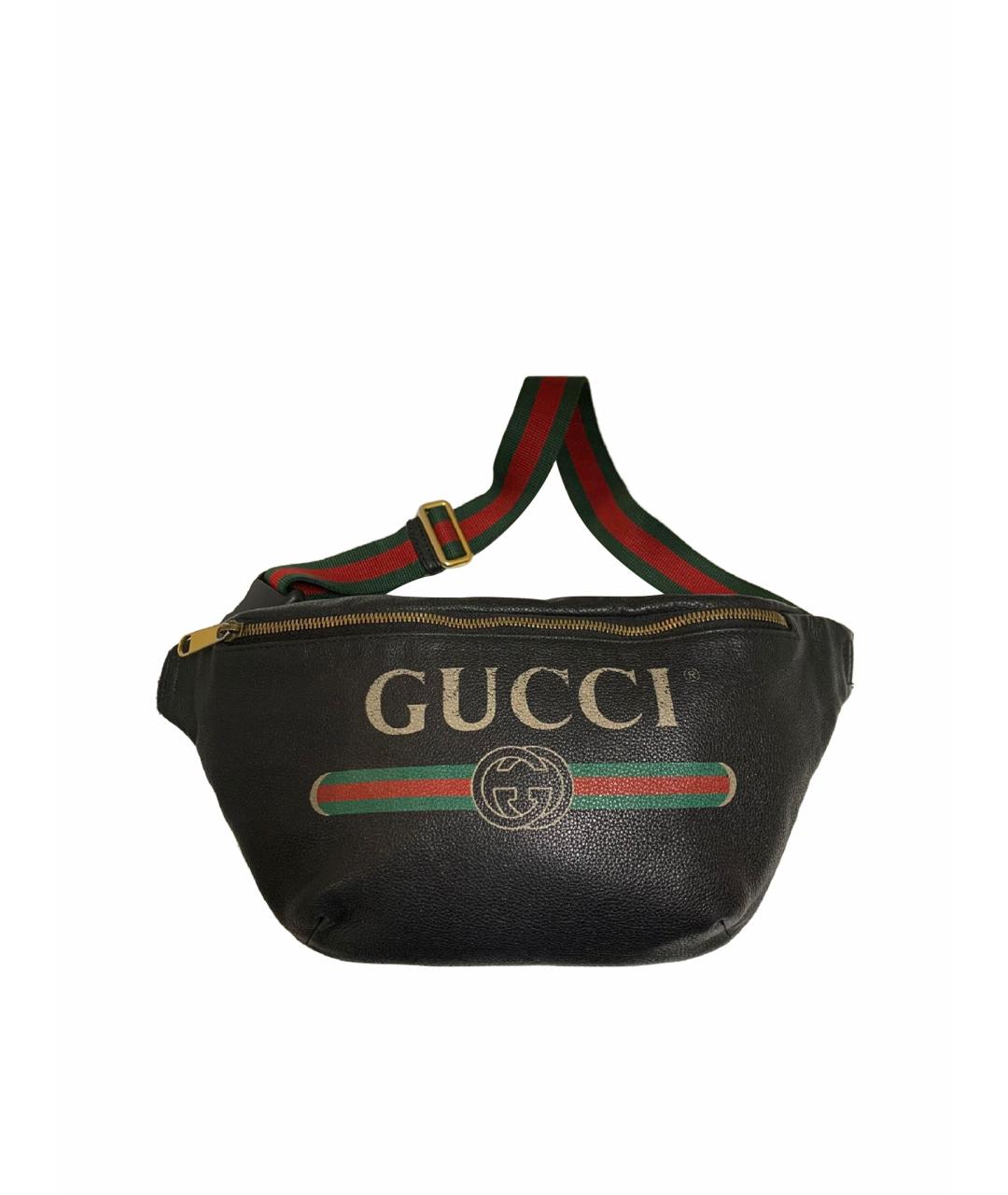 GUCCI Черная кожаная поясная сумка, фото 1