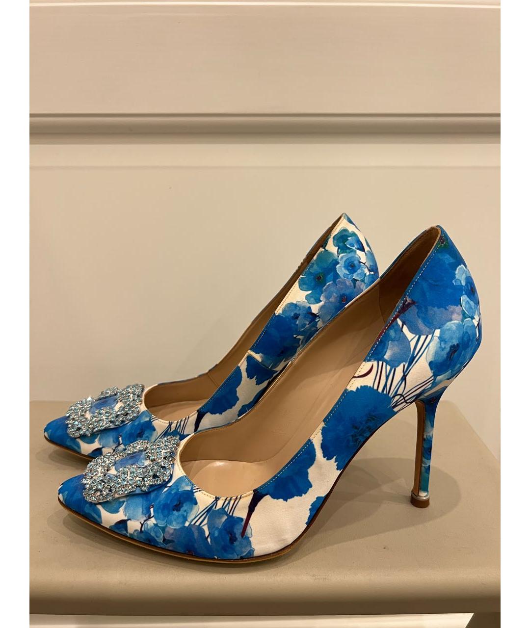 MANOLO BLAHNIK Голубые текстильные туфли, фото 7