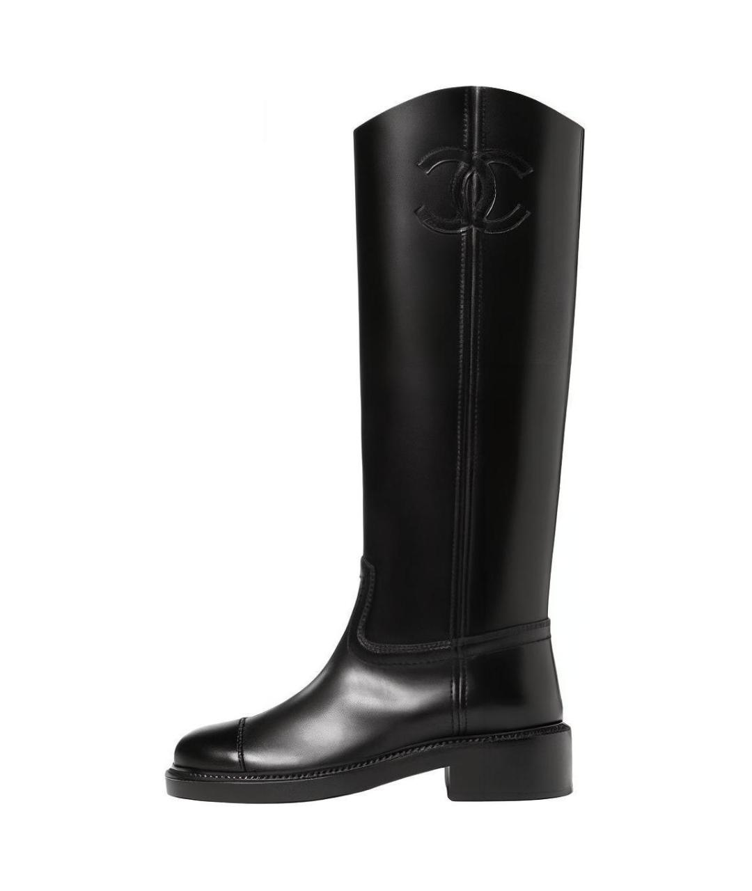 CHANEL Черные кожаные сапоги, фото 2