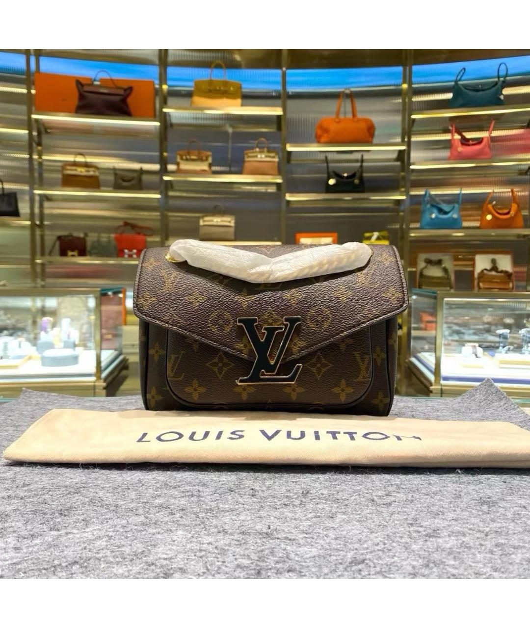 LOUIS VUITTON Коричневая кожаная сумка через плечо, фото 6