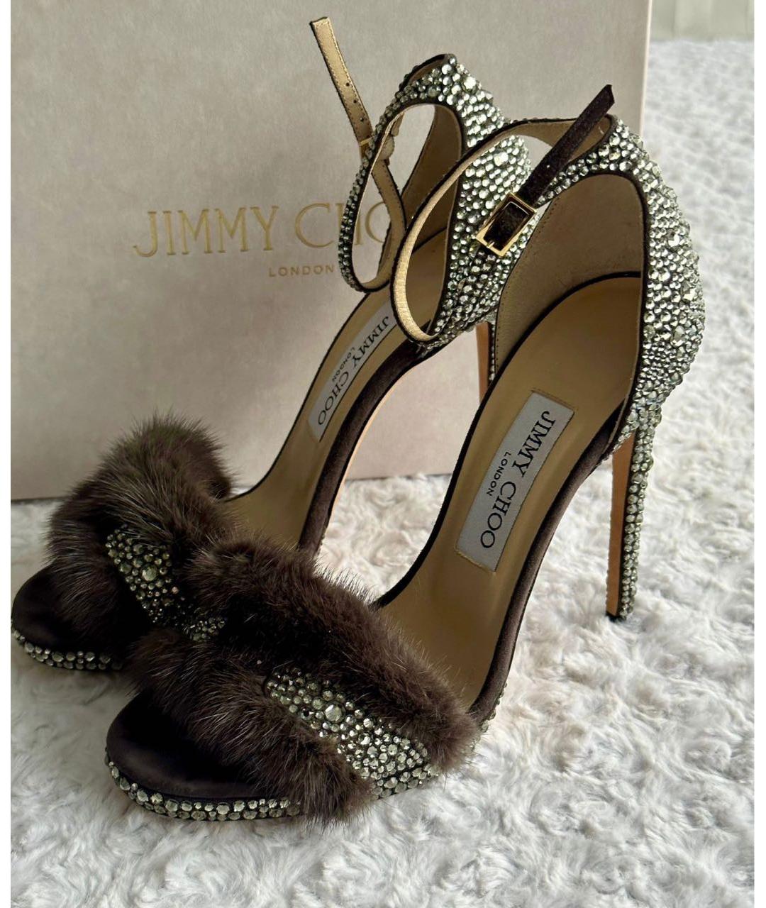 JIMMY CHOO Коричневые замшевые босоножки, фото 2