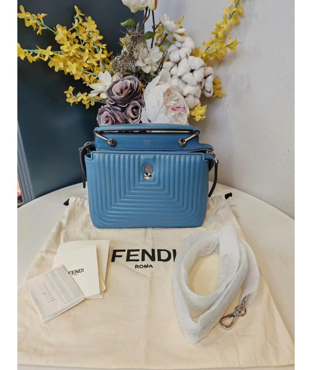 FENDI Голубая кожаная сумка тоут, фото 2