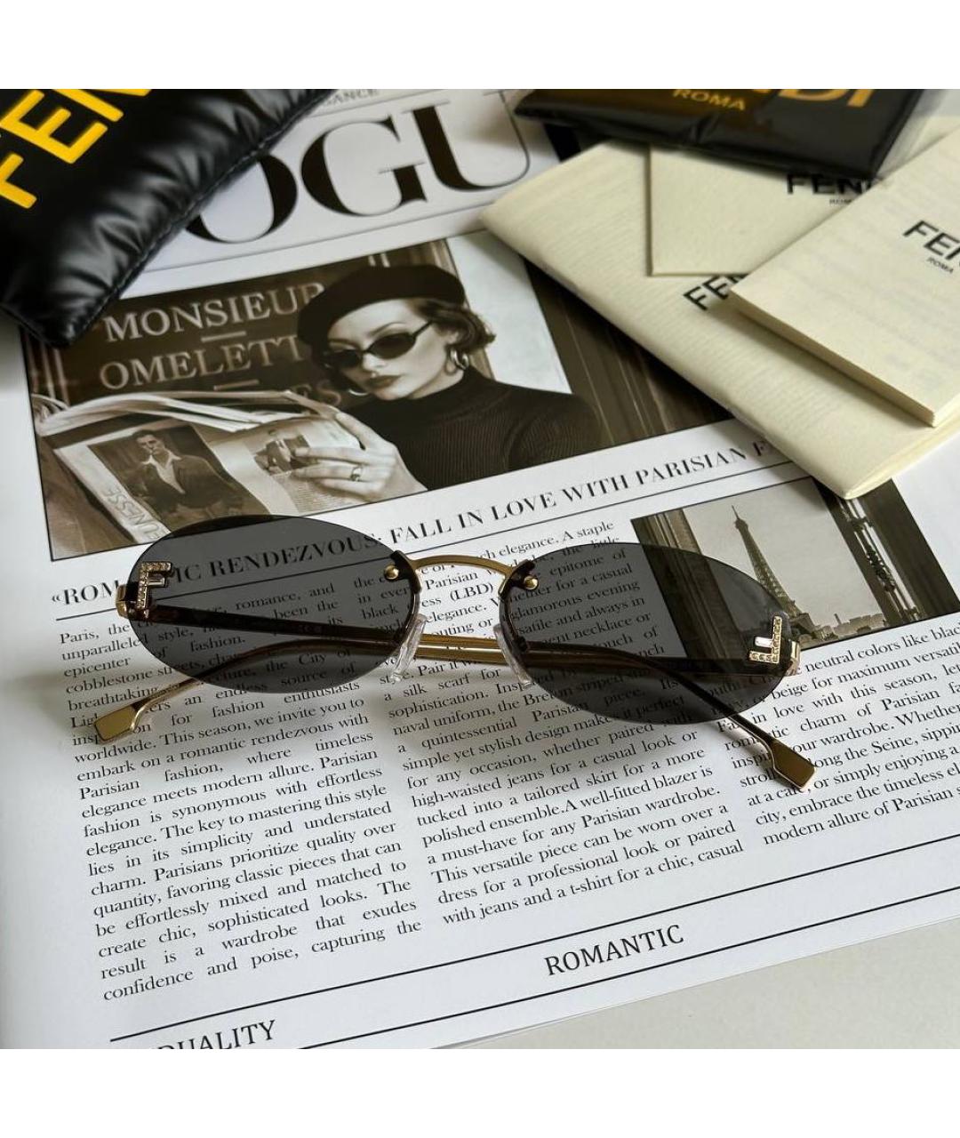 FENDI Черные металлические солнцезащитные очки, фото 2