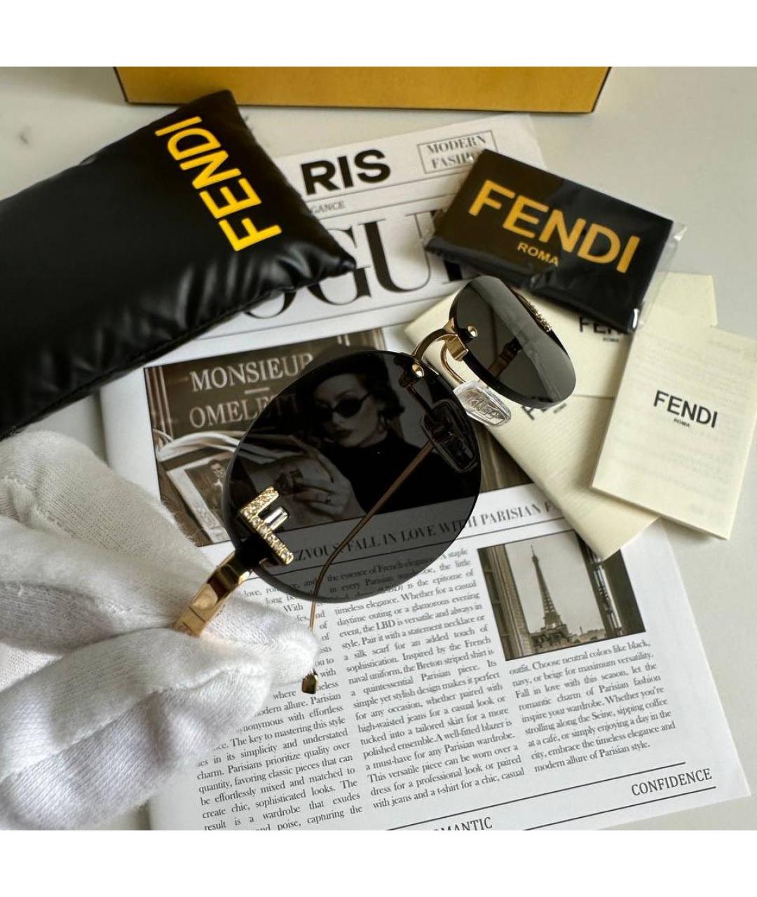 FENDI Черные металлические солнцезащитные очки, фото 5
