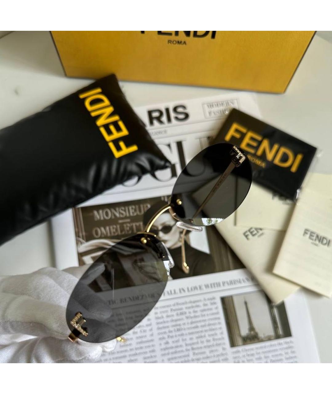 FENDI Черные металлические солнцезащитные очки, фото 4