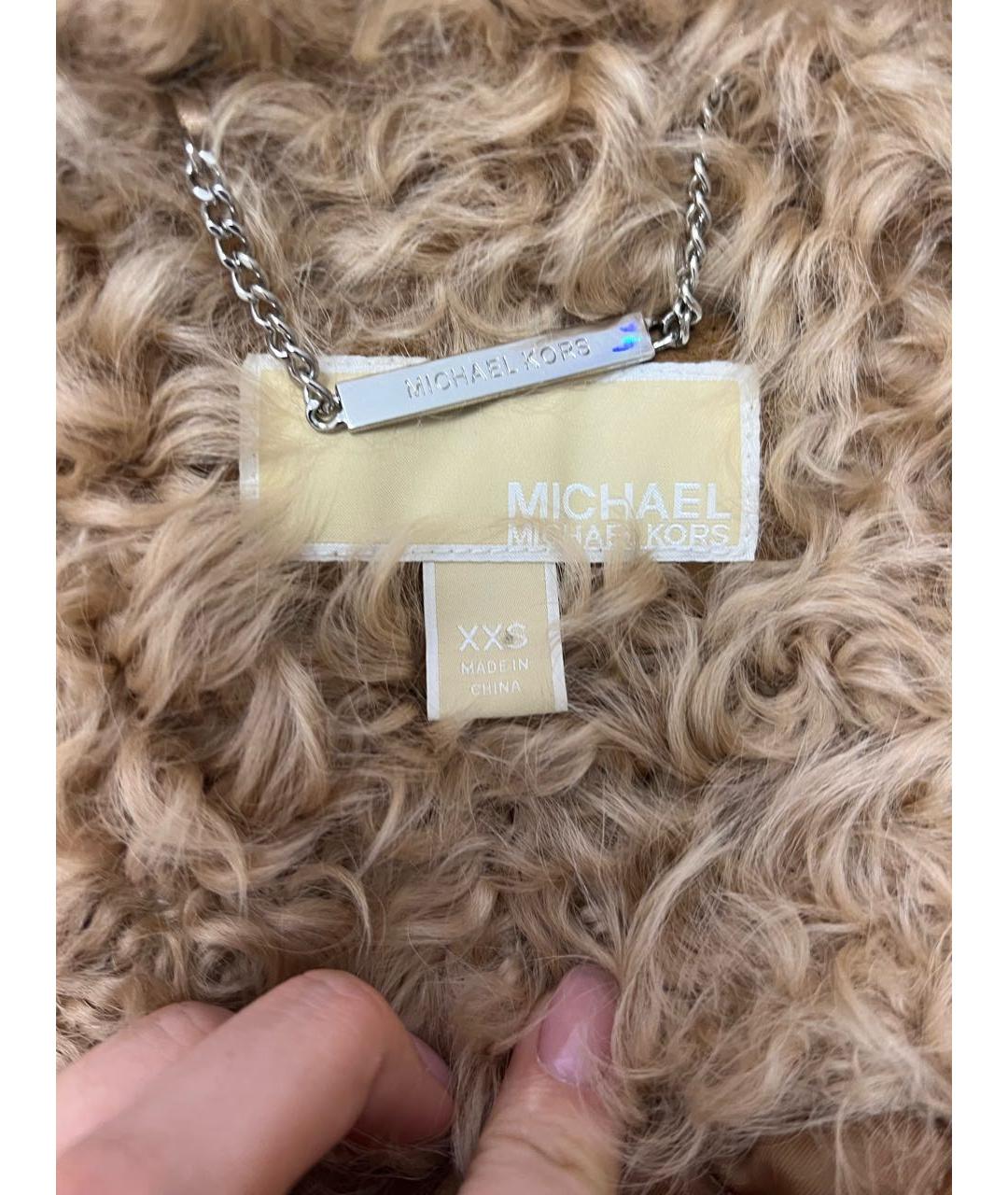 MICHAEL KORS Бежевая кожаная дубленка, фото 3