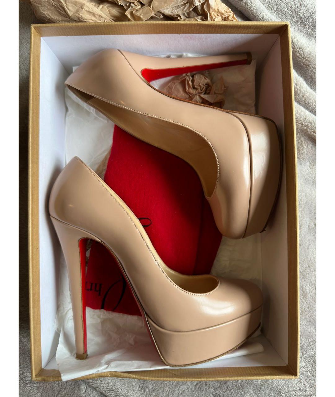 CHRISTIAN LOUBOUTIN Бежевые кожаные туфли, фото 3