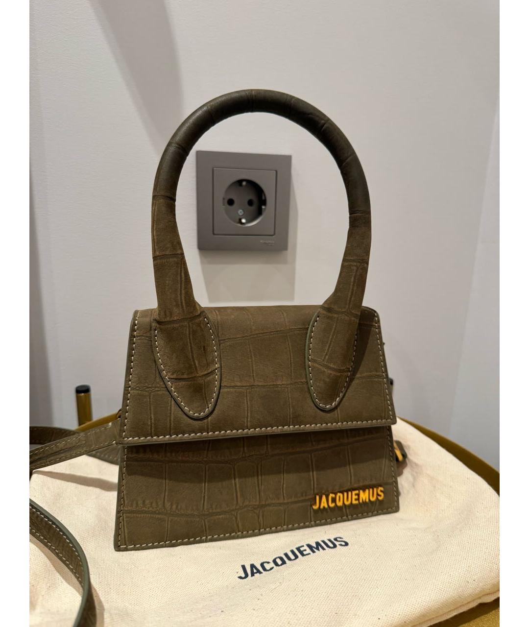 JACQUEMUS Хаки кожаная сумка через плечо, фото 8