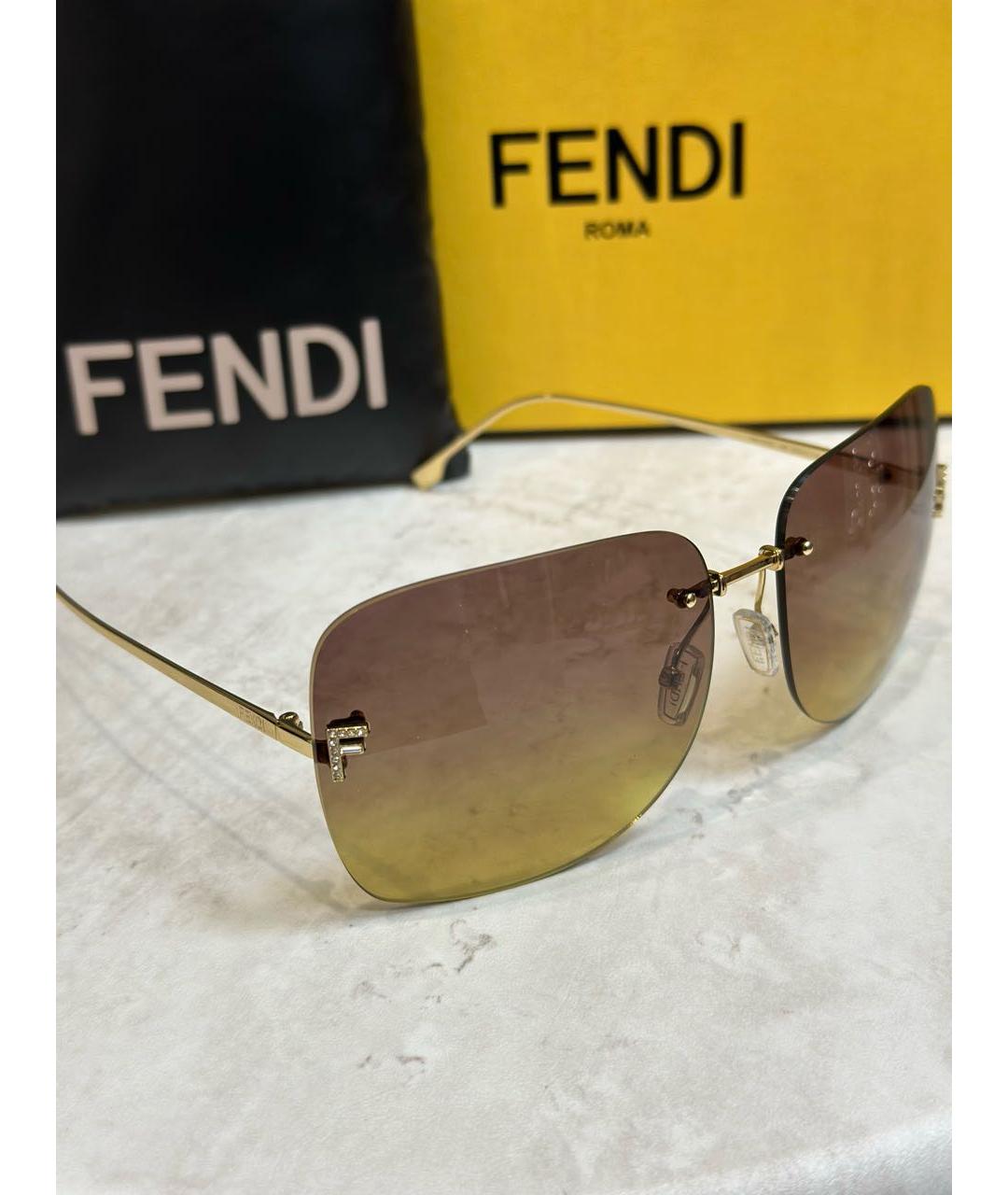 FENDI Коричневые металлические солнцезащитные очки, фото 2