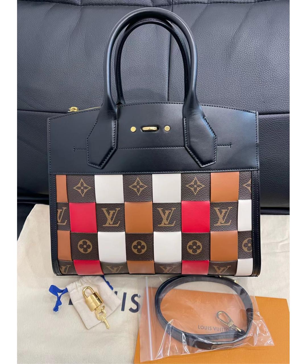 LOUIS VUITTON Черная кожаная сумка тоут, фото 10