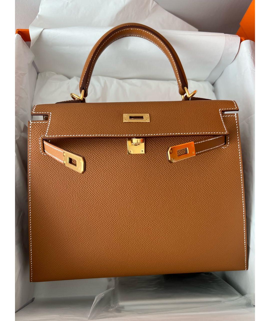 HERMES Коричневая кожаная сумка с короткими ручками, фото 3