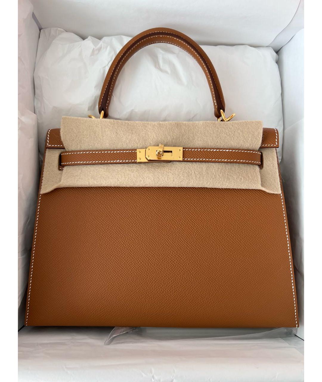 HERMES Коричневая кожаная сумка с короткими ручками, фото 5