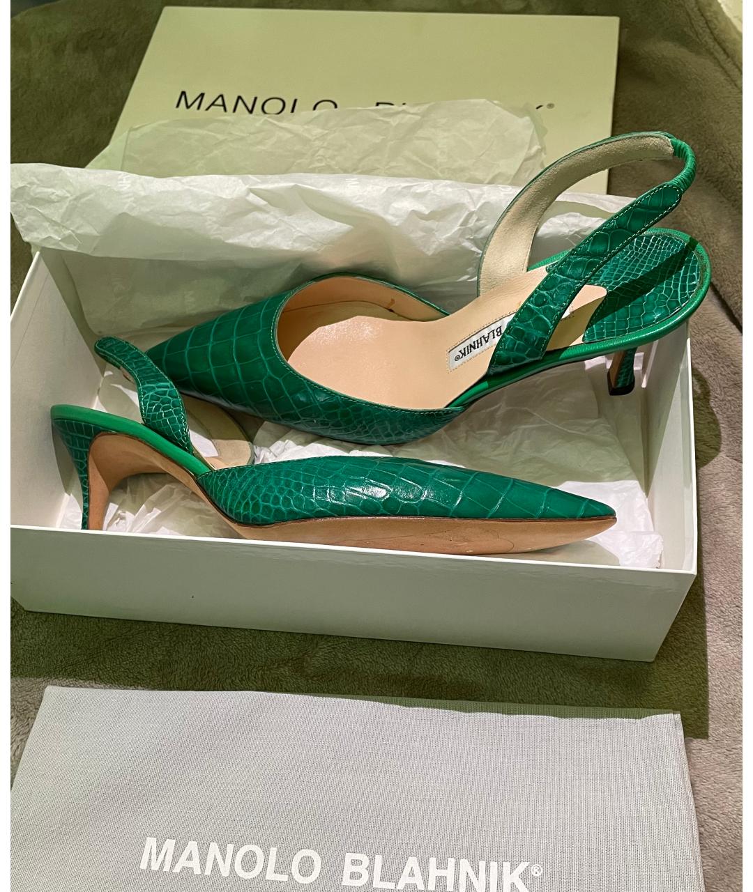 MANOLO BLAHNIK Зеленые туфли из экзотической кожи, фото 2